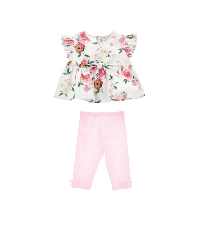 Monnalisa Baby Setje Blouse Met Legging Roosjes