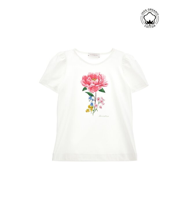 Monnalisa Wit T-Shirt Met Bloemen