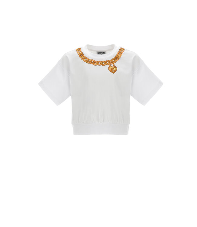 Moschino Tshirt Wit Opdruk Gouden Ketting