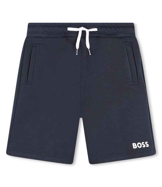 Boss Korte Broek Donkerblauw Logo Wit