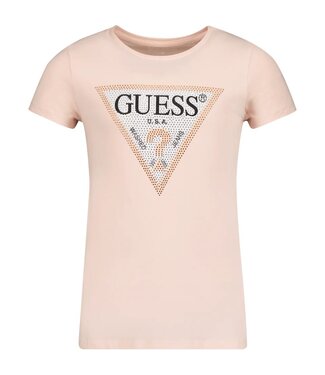 Guess Tshirt Logo Diamantjes Zalm Roze