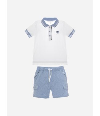 Patachou Set Polo Met Broek Wit Blauw