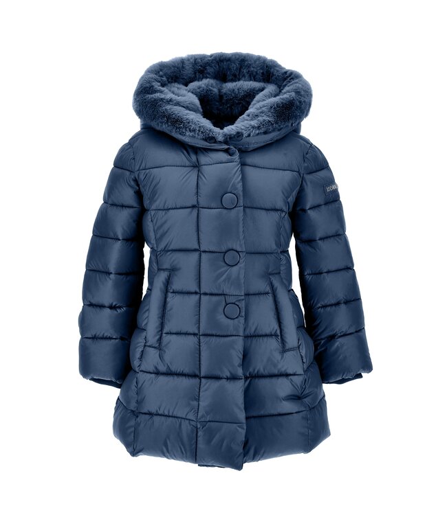 Monnalisa Winterjas Donkerblauw met zachte capuchon