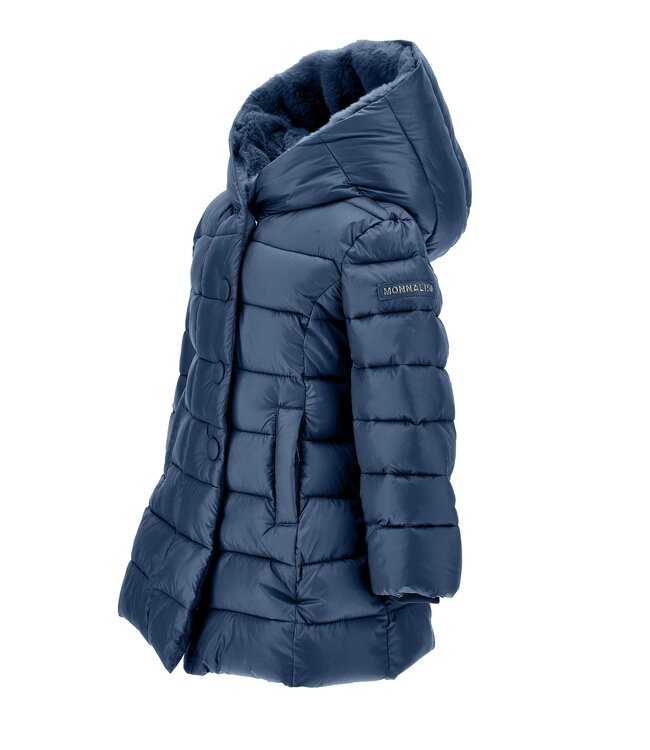 Monnalisa Winterjas Donkerblauw met zachte capuchon