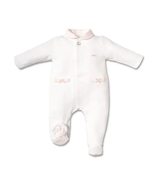 First First Orso Rompersuit Teddy Backside & Feet Pink + Bonnet