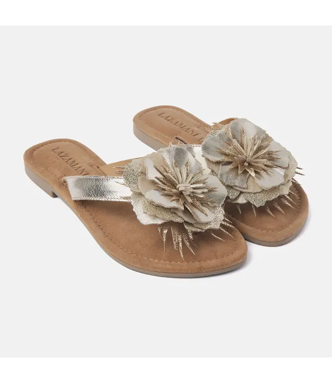 Lazamani Ladies Flower Slippers Metallic Gold