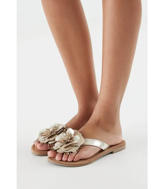 Lazamani Ladies Flower Slippers Metallic Gold