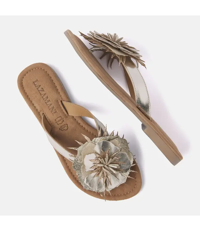 Lazamani Ladies Flower Slippers Metallic Gold