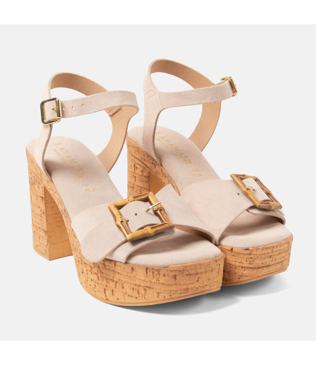 Lazamani Sandal Bamboo Buckle Platform High Heel Nude