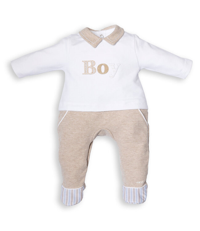 First First BO B Rompersuit Boy Beige