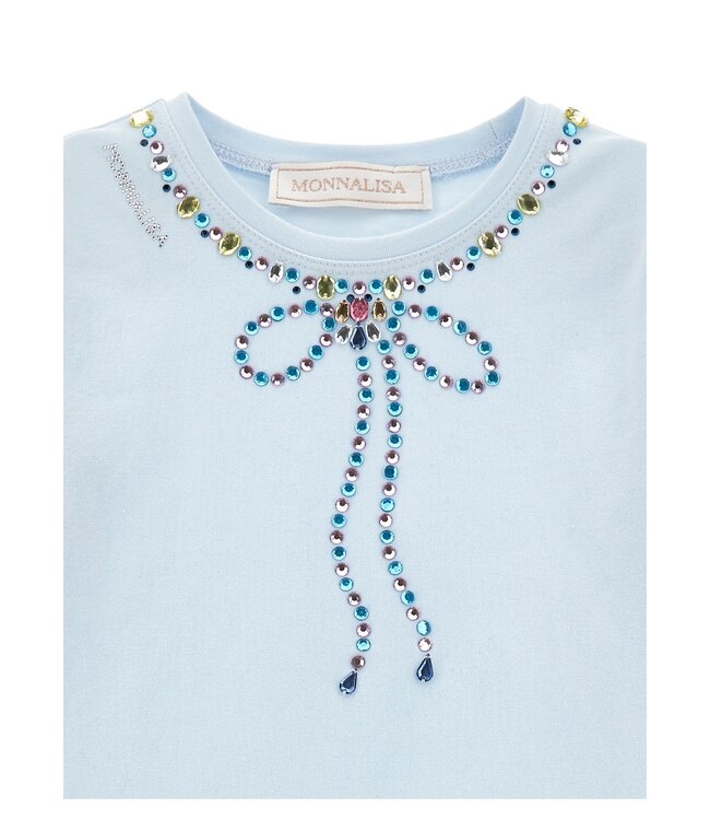 Monnalisa Shirt Lange Mouwen Strik Diamantjes