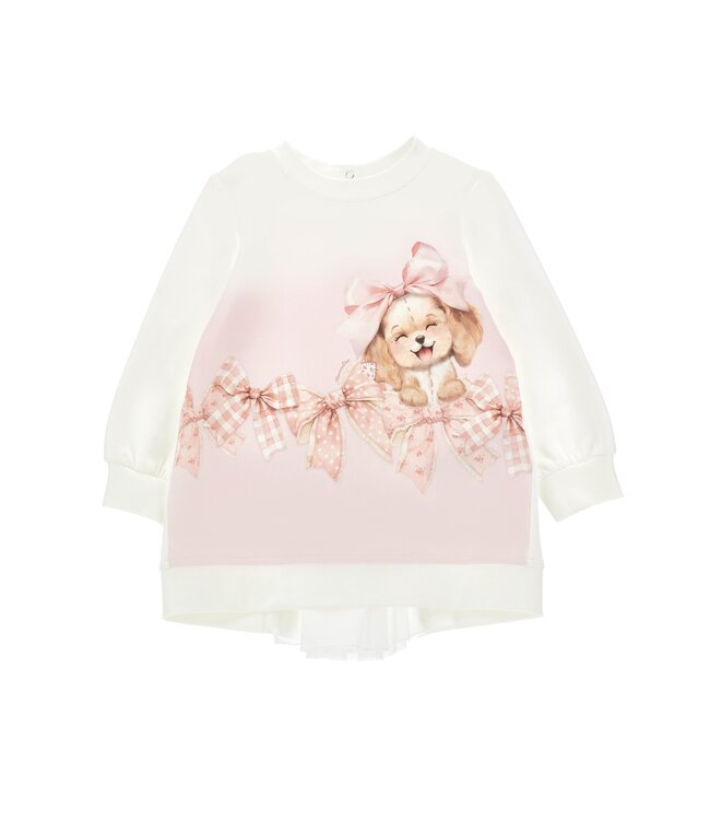 Monnalisa Baby Sweatdress Hondje met Roze strik