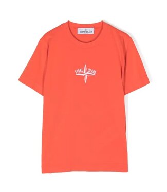 Stone Island Tshirt Oranje Rood Logo Wit