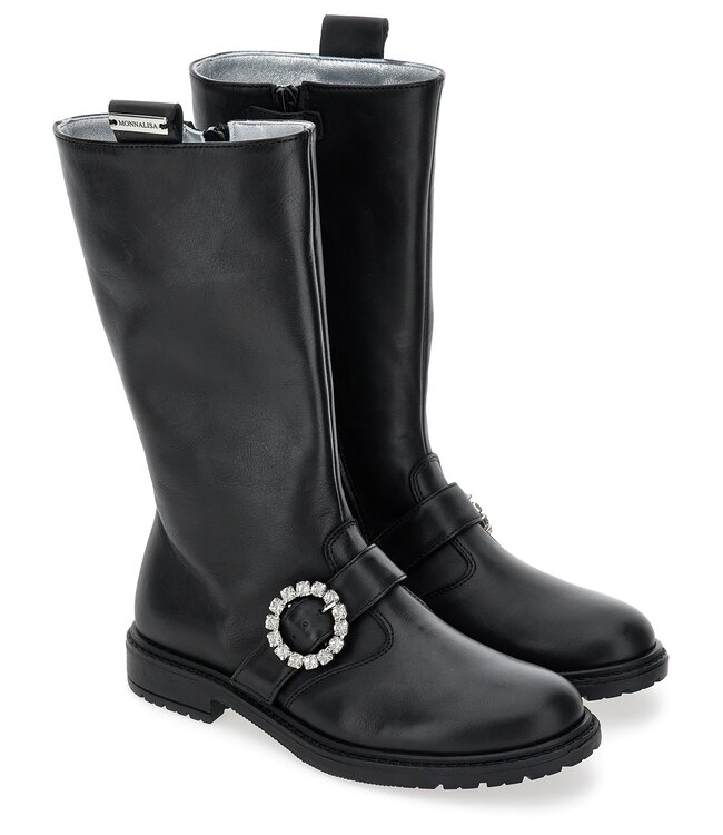 Monnalisa Laarzen Zwart Leer met gesp