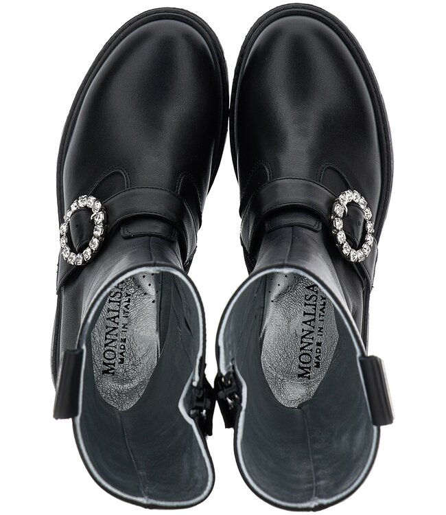 Monnalisa Laarzen Zwart Leer met gesp