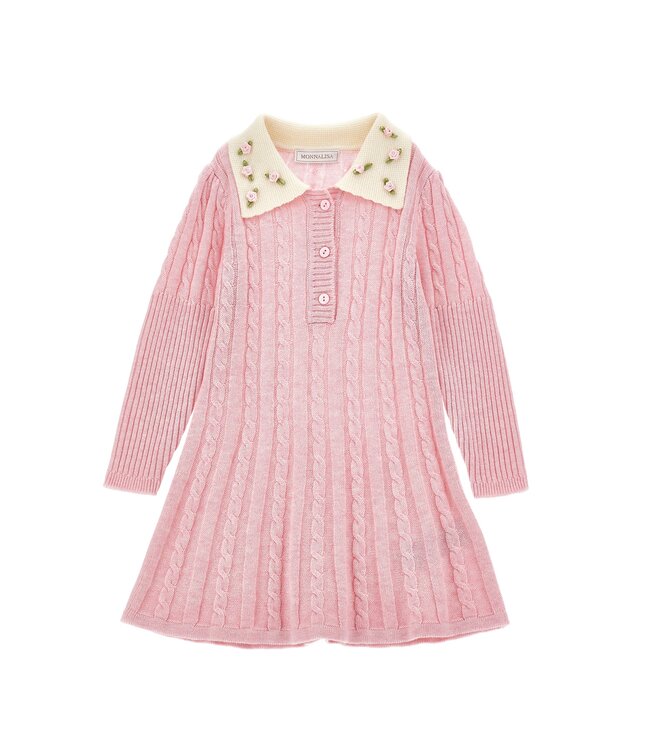 Monnalisa Jurk Roze met roosjes op de kraag
