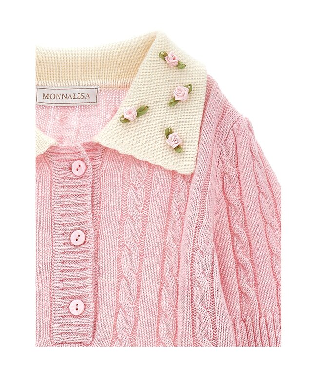 Monnalisa Jurk Roze met roosjes op de kraag
