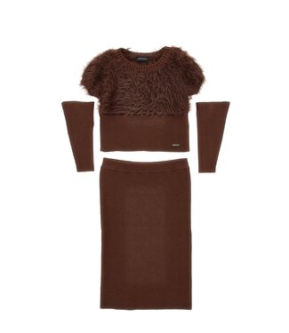 Monnalisa 2 Delige set Trui met losse mouwen + Rok Bruin