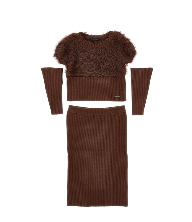 Monnalisa 2 Delige set Trui met losse mouwen + Rok Bruin