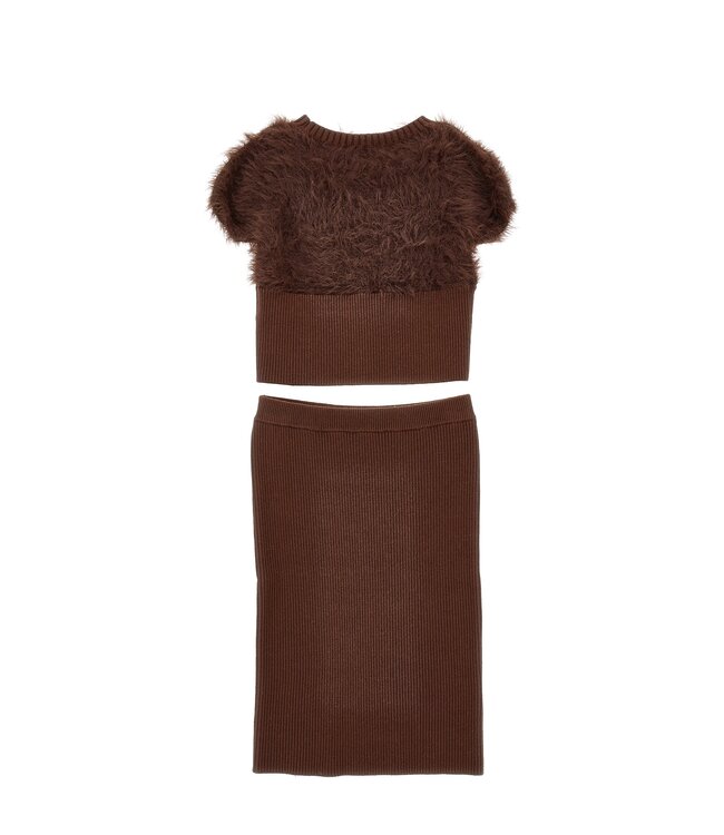 Monnalisa 2 Delige set Trui met losse mouwen + Rok Bruin