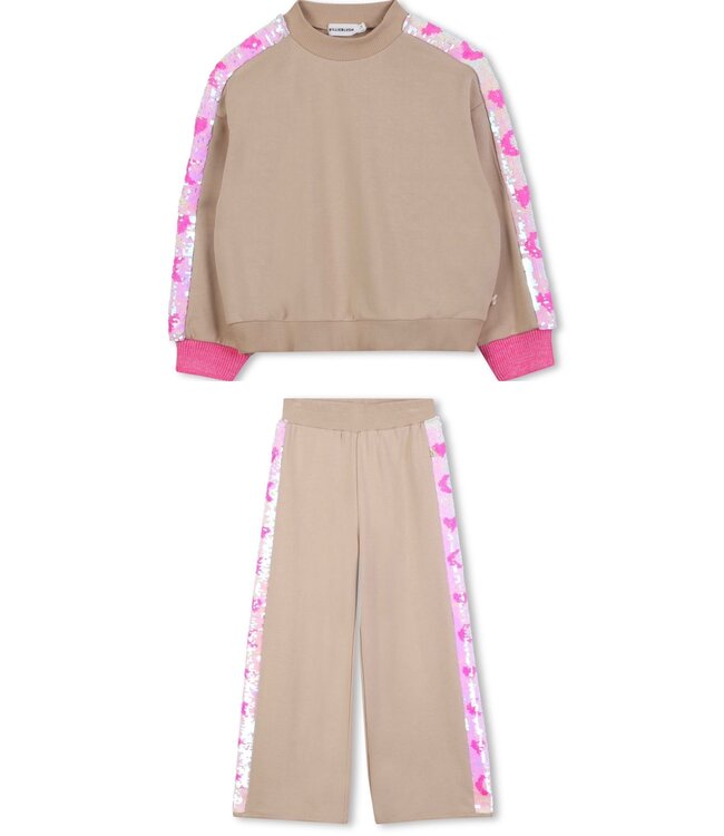 Billieblush Joggingpak Beige met Pailletten zijkant