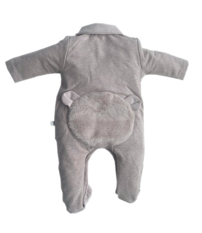 First FO ROMPERSUIT FUR TEDDY BEAR ON BACKSIDE BEIGE
