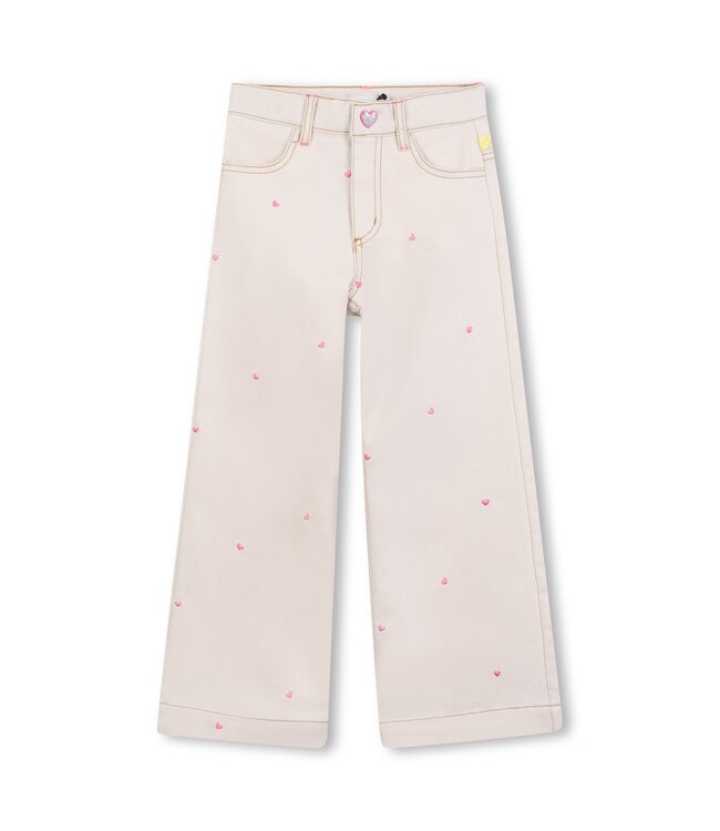 Billieblush Jeans Wide Leg Beige met hartjes