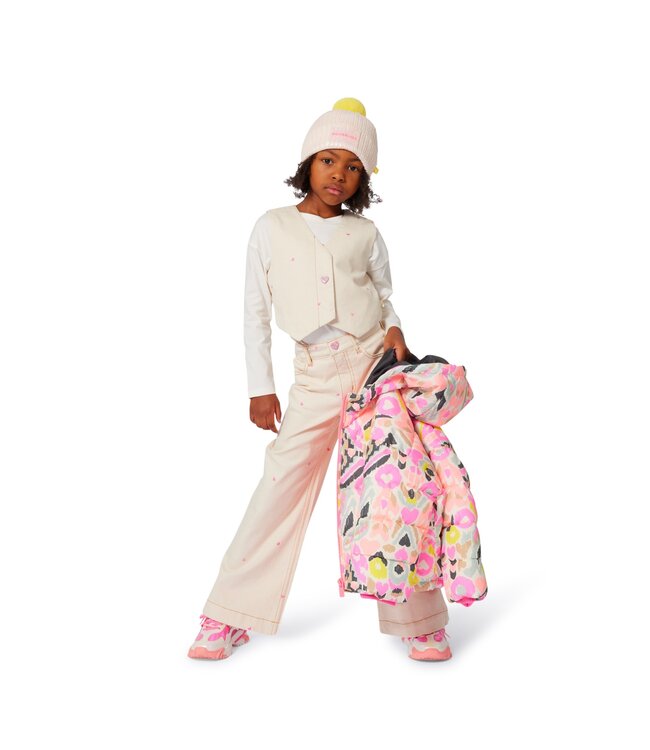 Billieblush Jeans Wide Leg Beige met hartjes