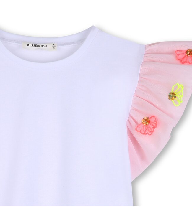 Billieblush T-Shirt Wit met Tule lichtroze tule mouwen