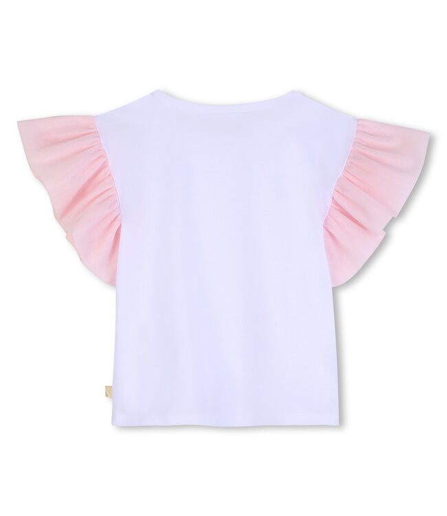 Billieblush T-Shirt Wit met Tule lichtroze tule mouwen