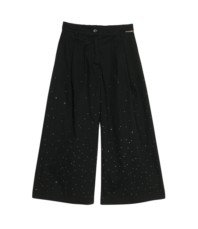 Twinset Broek Wide leg Zwart met steentjes