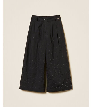 Twinset Broek Wide leg Zwart met steentjes
