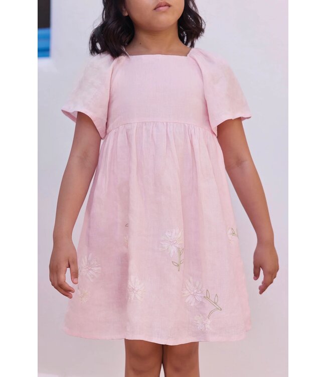 Tartine et Chocolat Jurk Linnen lichtroze  met bloemetjes