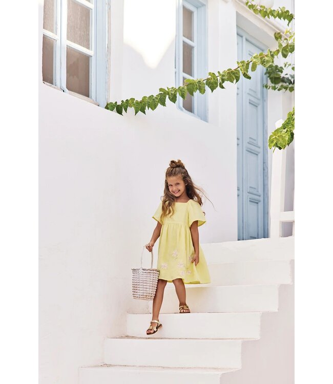 Tartine et Chocolat Jurk Linnen geel met bloemetjes