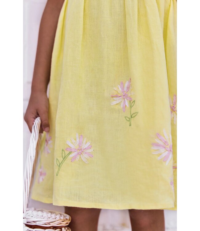 Tartine et Chocolat Jurk Linnen geel met bloemetjes