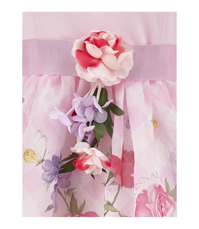 Monnalisa Jurk Roze met bloemen met ceintuur