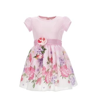 Monnalisa Jurk Roze met bloemen met ceintuur