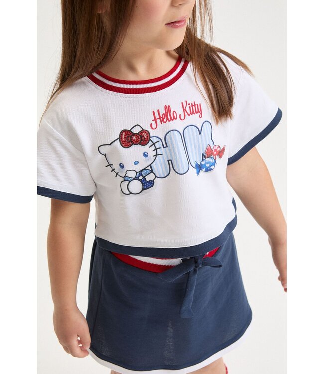 Monnalisa 2 Delige Set T-Shirt met Rokje Hello Kitty
