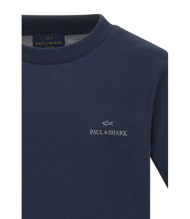 Paul & Shark Junior T-Shirt klein naam logo Blu Shark