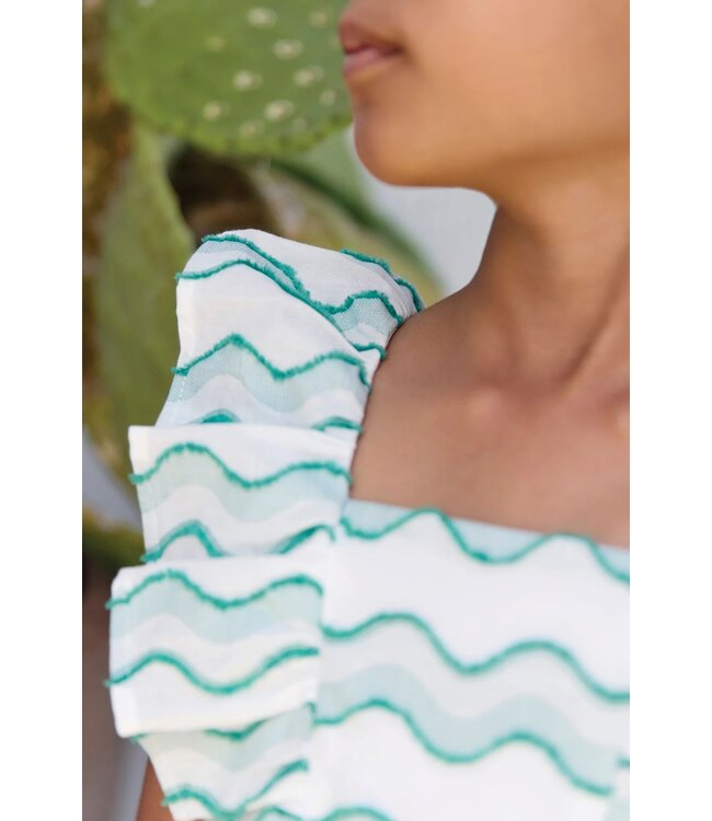 Tartine et Chocolat Jurk Wit met Groene golven