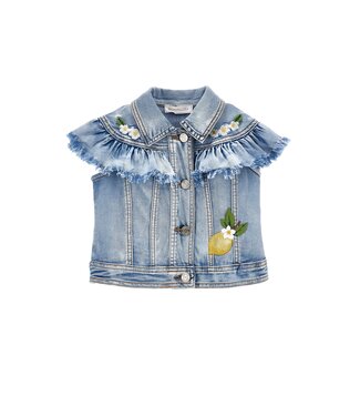 Monnalisa Denim Jasje Korte Mouwen Bloemen en Citroen