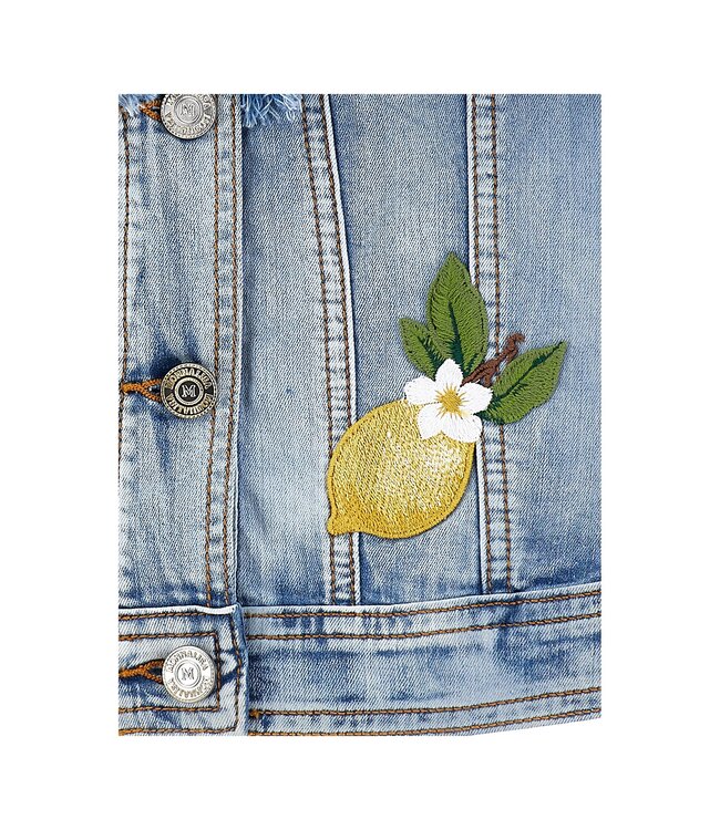 Monnalisa Denim Jasje Korte Mouwen Bloemen en Citroen