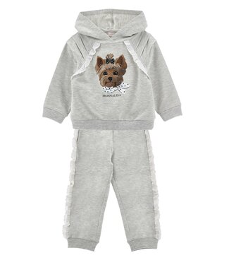 Monnalisa Joggingpak Grijs met hond steentjes