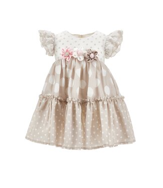 Monnalisa Baby Jurk beige/wit met bloemen ceintuur