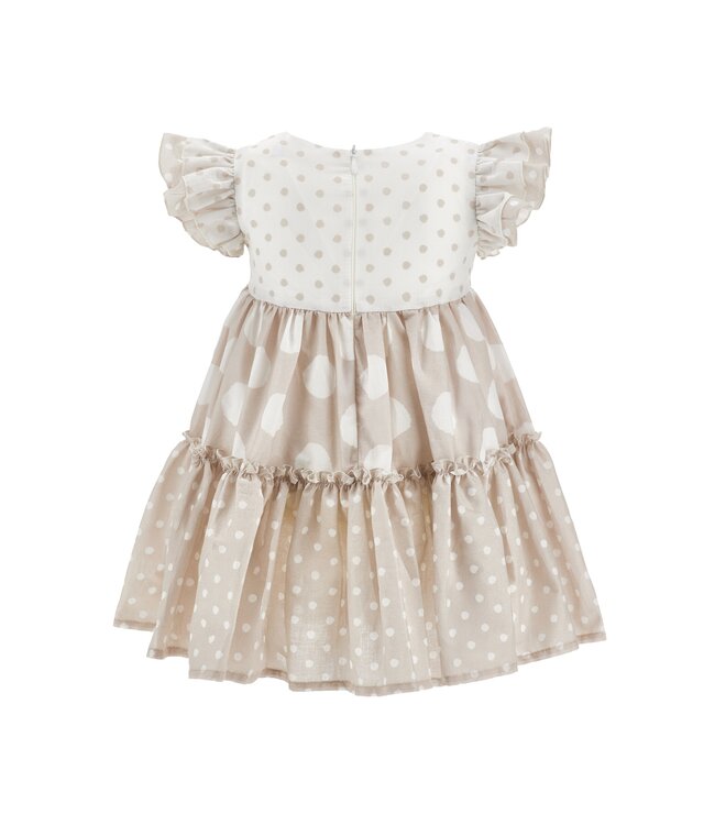 Monnalisa Baby Jurk beige/wit met bloemen ceintuur
