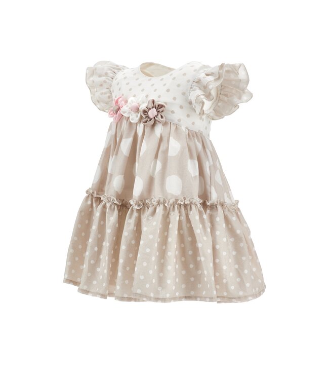 Monnalisa Baby Jurk beige/wit met bloemen ceintuur