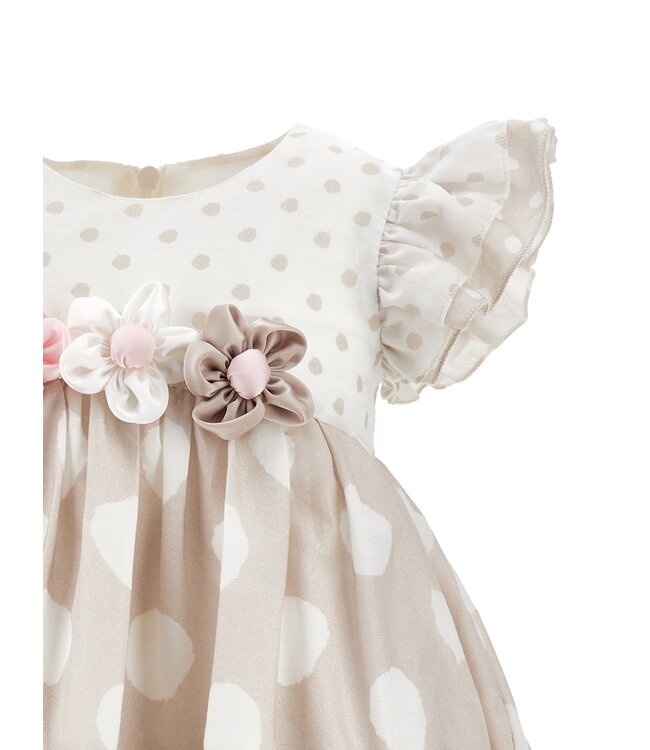 Monnalisa Baby Jurk beige/wit met bloemen ceintuur