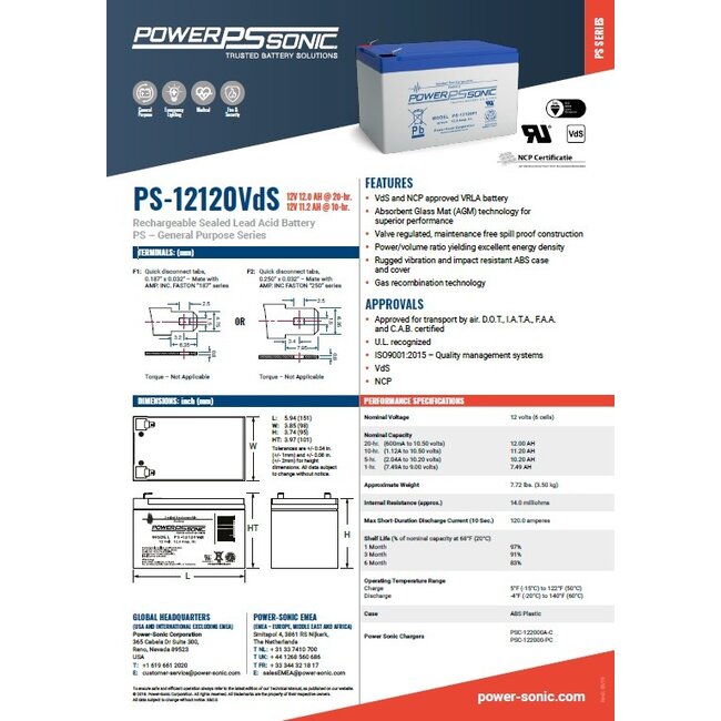 Power Sonic Accu 12 Volt 12 Ah