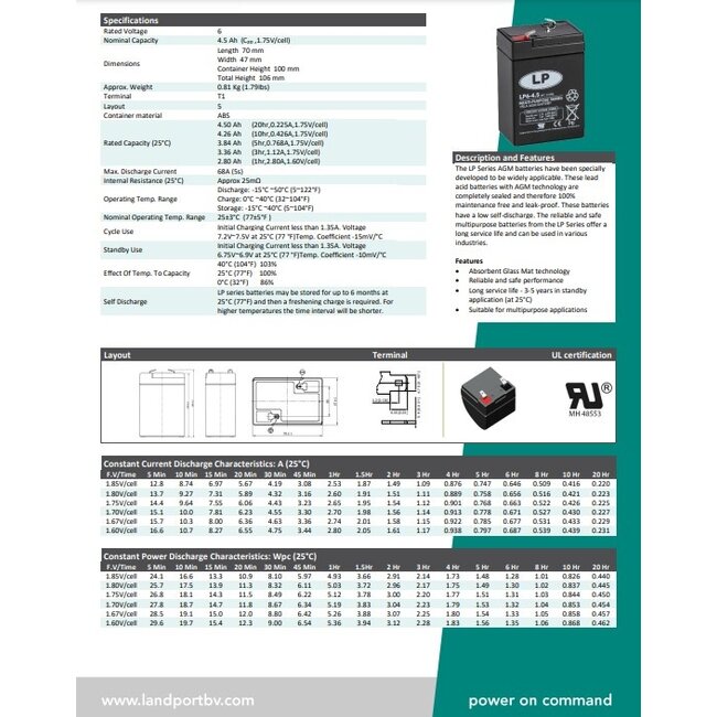 LP Accu Kinderauto 6 Volt 4.5 Ah