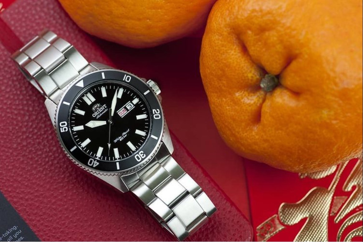 Orient dive watch with orange